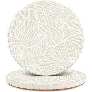 Ceramic drink coasters set of 2 absorbent marble leaf cork back coffee table dec
